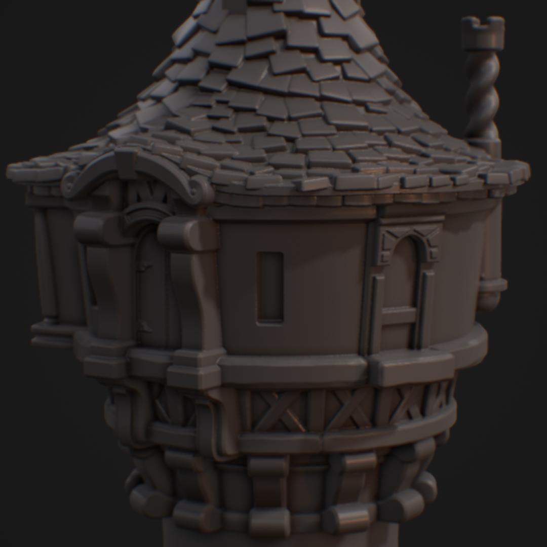 Closeup render of a stylized Rapunzel's Tower top
